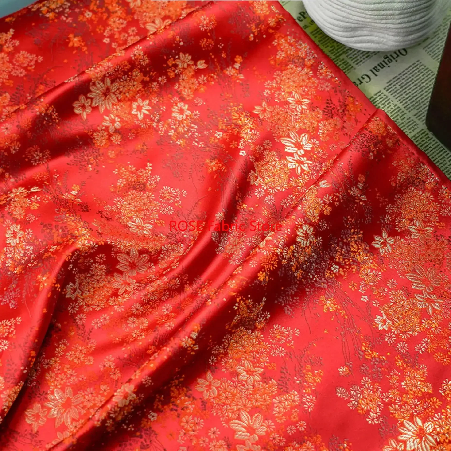 

Chinese Style Floral Brocade Jacquard Fabric Cheongsam Festive Wedding Dress Diy Sewing Fabric