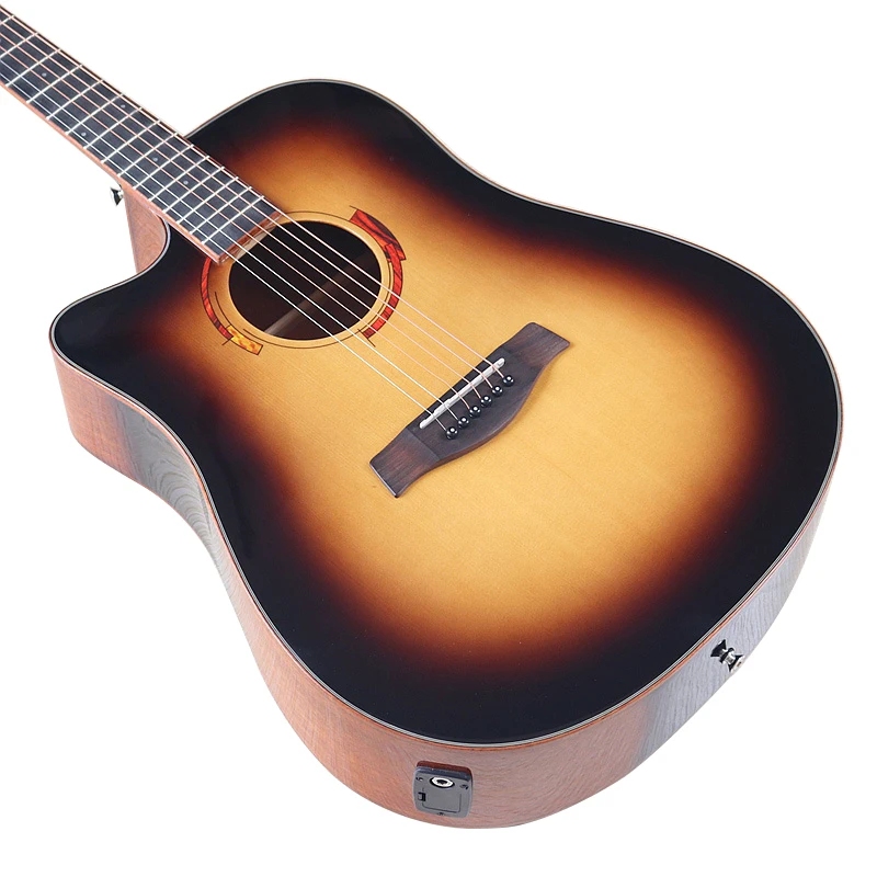 Sunburst Color Left Hand 41 Inch Acoustic Guitar Spruce Top Sapele Back&side High Gloss Finish 6 Strings with Red Pickguard