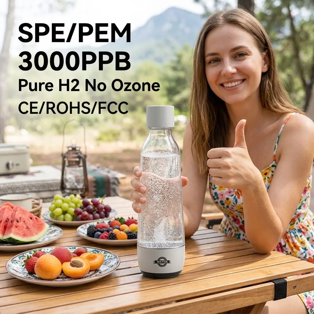 Портативная бутылка для воды с высоким содержанием водорода (420 мл, 3000 PPB), SPE/PEM, перезаряжаемая, для дома и улицы, для ежедневного использования
