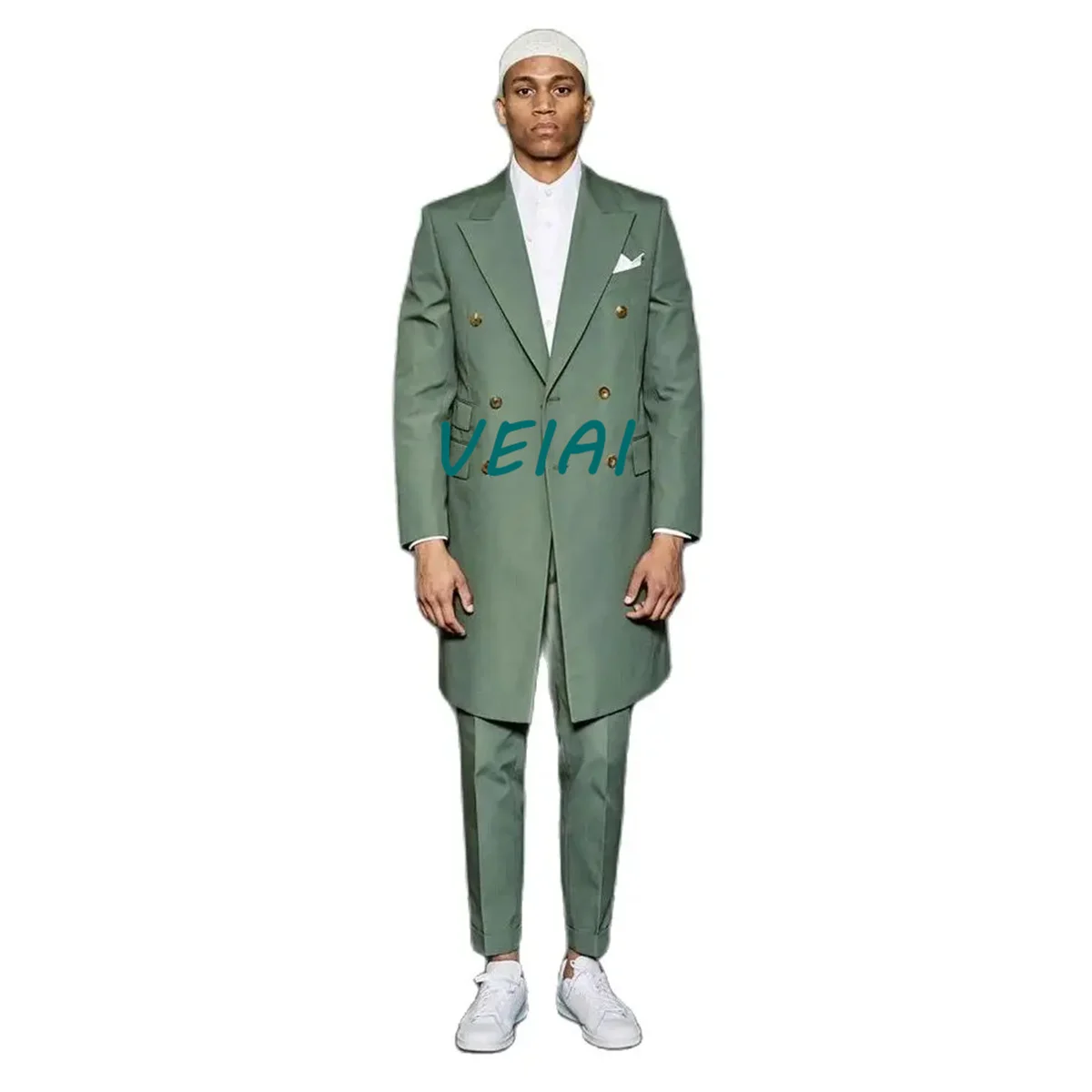

Green Blazer Suits for Men Long Jacket Pants 2 Piece Single Breasted Double Breasted Peaked Lapel Elegant Formal Hombres Custom