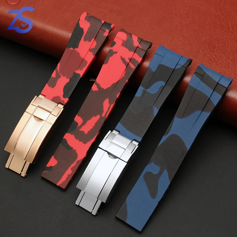 20mm Rubber Silicone Camouflage Color Watchband For Rolex Watch Strap For Submariner Daytona DEEPSEA Oysterflex GMT Watches Band