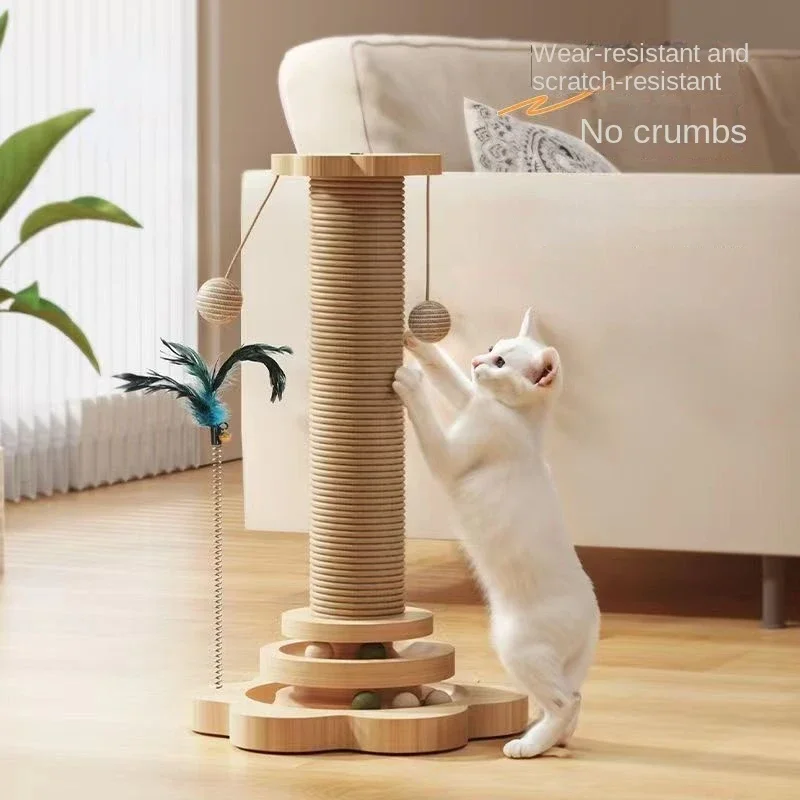 4 IN 1 Pet Cat Interactive Toy Climbing Frame Integrated Sisal Scratching Post Cat Funny Stick with Turntable Interactive Toys