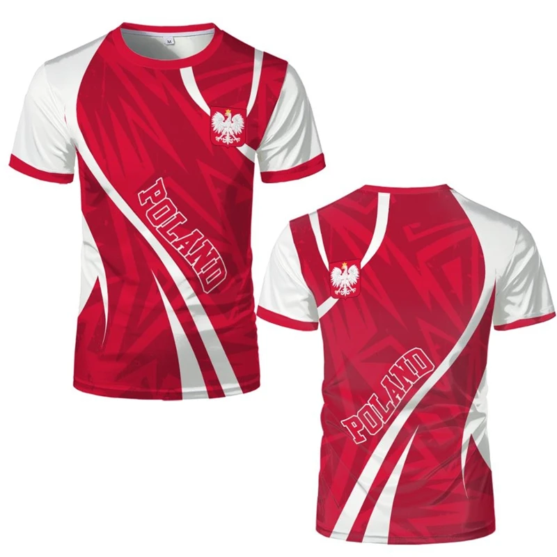 Fashion Poland Flag Graphic Football Jersey For Men Clothing Summer National Emblem 3D Printed T Shirts Casual Sports Tees Tops