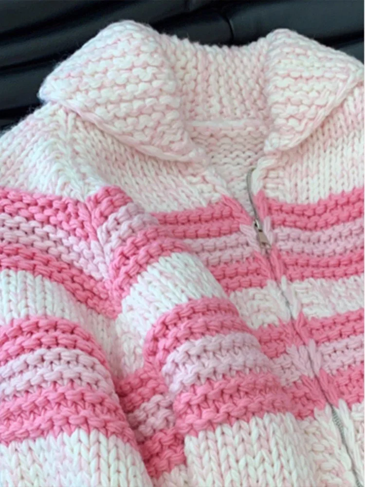 Paresseux vent femmes doux mignon Cardigan chandails Vintage rayé à manches longues lâche tricoté veste automne hiver doux chaud femmes hauts