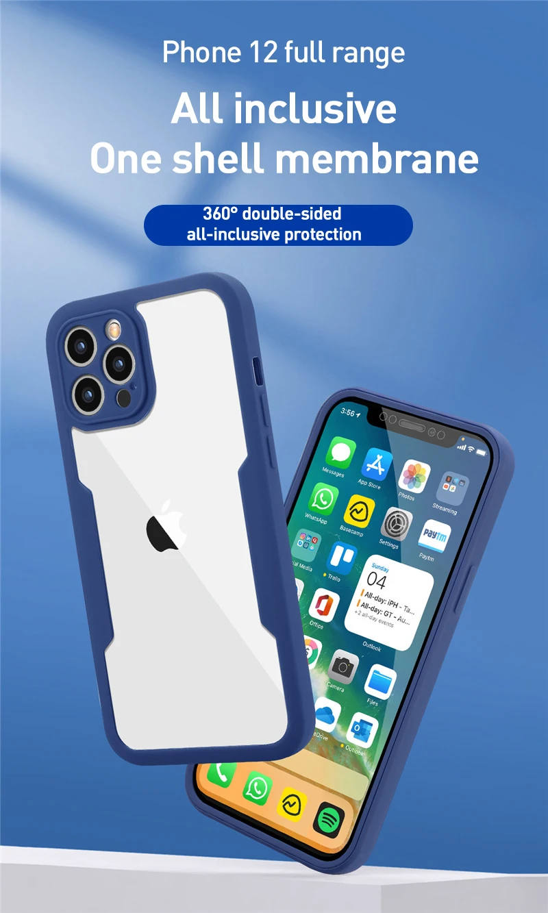 Luxuriöse 360°-Vollschutz-Hülle für iPhone 18 17 16 15 14 13 11 12 Pro Max XS 7 Plus, durchsichtige Vorder- und Rückseite, Silikon-Bumper, stoßfeste Abdeckung – Detail 1
