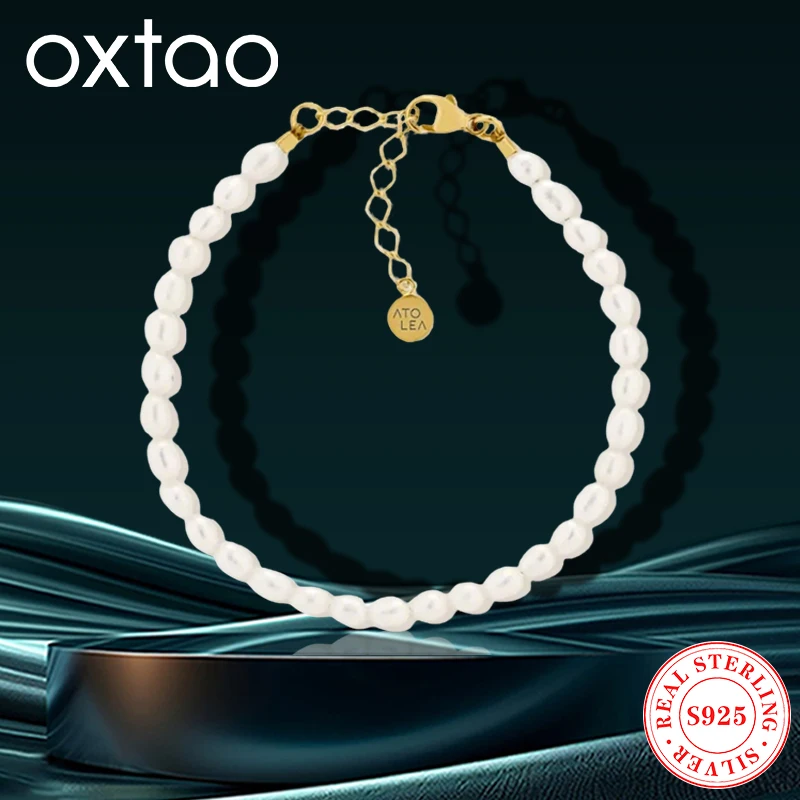

OXTAO 8mm Natural Freshwater Pearl Charm Bracelet for Women 925 Silver Women's Hand Bracelet Luxury Jewelry Gifts Korean Style