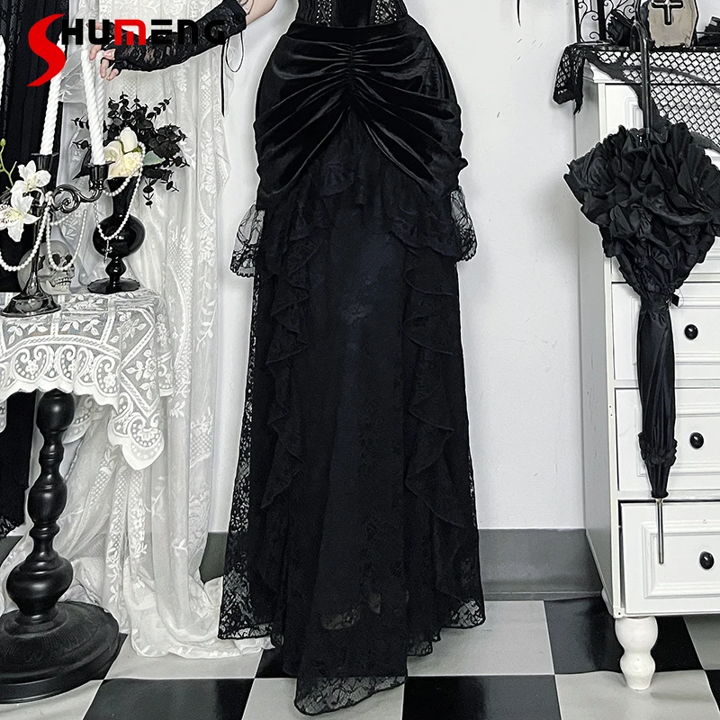 

Japanese Gothic Style Dark Black Top Camisoles Skirts Duchess Cosplay Outfits Streetwear Photography Party Skirt Women's Clothes