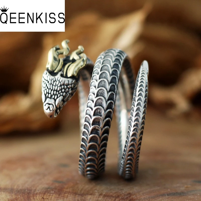 

QEENKISS 925 Sterling Silver Vintage Snake Ring for Men Jewelry Wholesale Birthday Wedding Party Boyfriend Father Gift RG6975