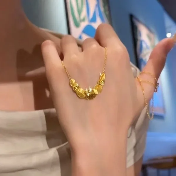 VivoGoldExploding gold crushed ice   to the motherland gilded feather necklace 9999 24K real gold 2025 new noble sense clavicle