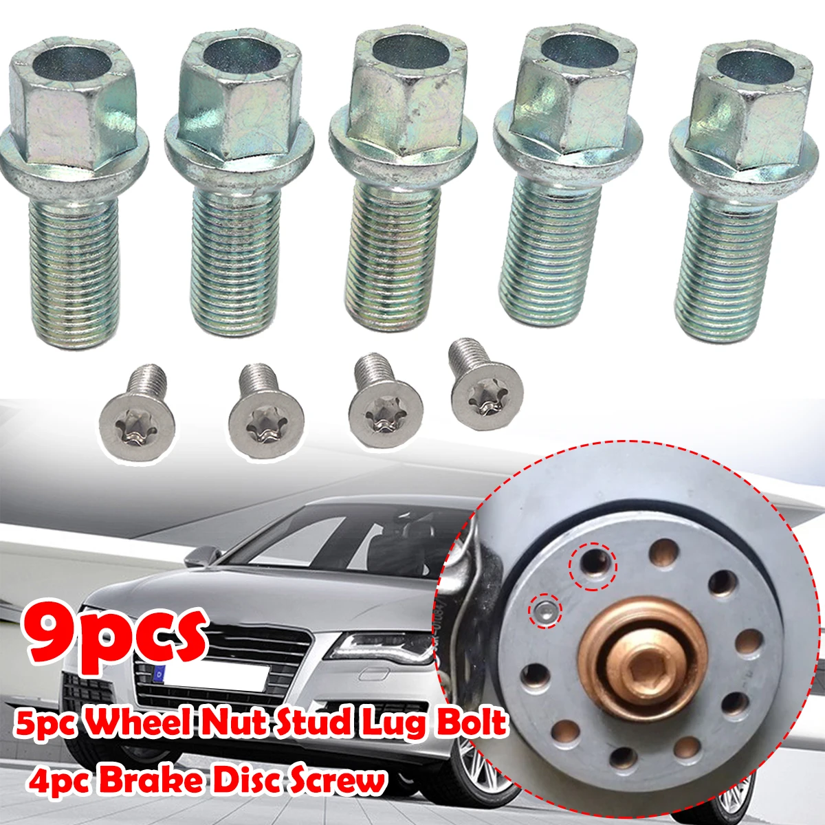 

9Pcs For VW Seat Skoda Audi Car Wheel Nut Stud Lug Bolt Brake Rotor Disc Screws Stainless Accessories parts 8D0601139A N10112603