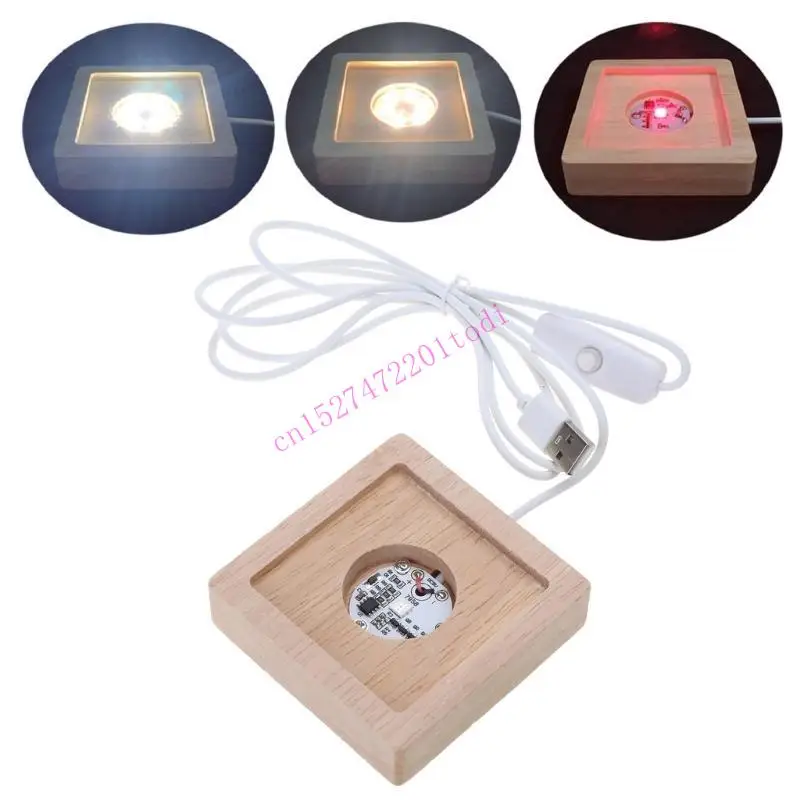 

M76B Wooden Lighted Base Stand LED Lights Display Base Compatible for w/ Resin Mold La-ser Crystal Glass Art Colorful /White/