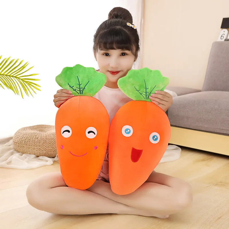 Poduszka pluszowa w kształcie marchewki z wyrazistymi emocjami, 40 cm, wypełniona bawełną, miękka poduszka roślinna, bardzo miękki pluszak, prezent.