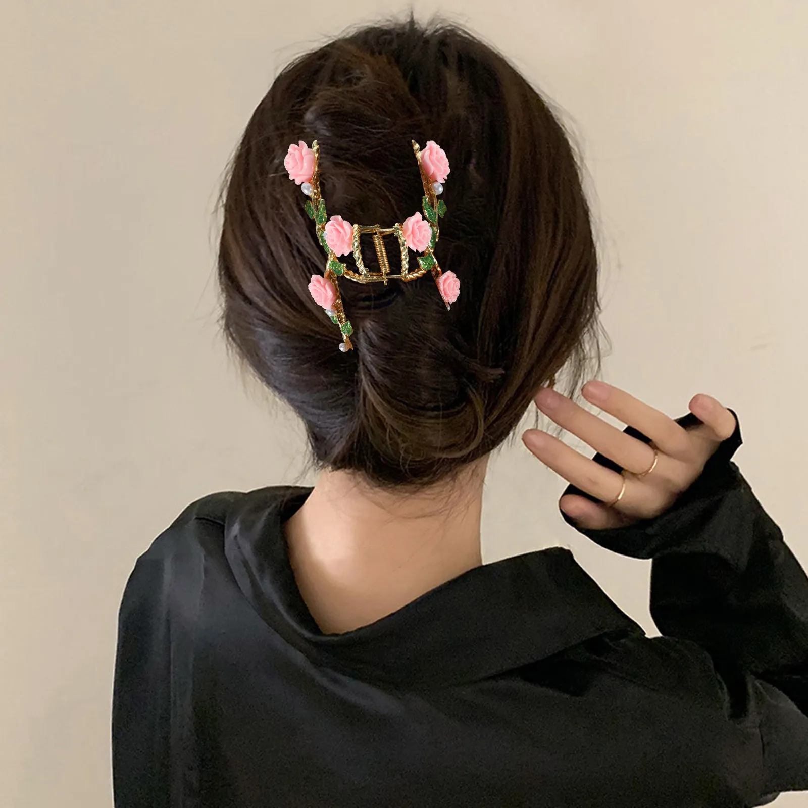 Large Rose Hair Claw Clip Alloy Jaw Clip for Women Thick Long Grip Makeup Face Wash Exercise Party Wedding Daily Use