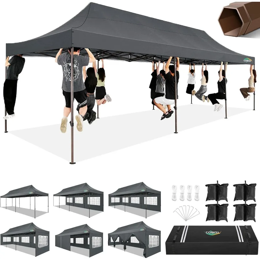 

10x30 Heavy Duty Pop Up Canopy with 8 Sidewalls and Hexagonal Legs for Outdoor Events Ideal for Parties Weddings and Commercial