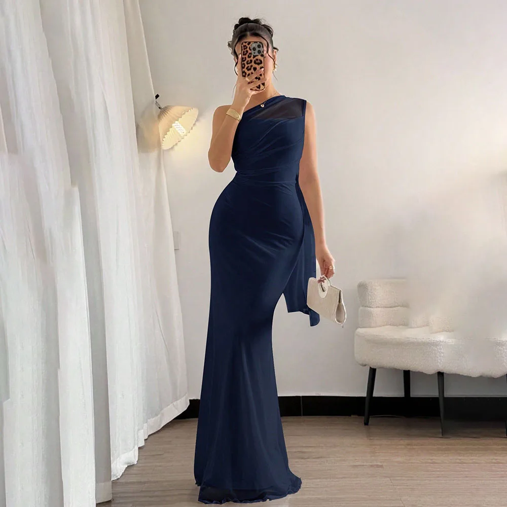 

Customized Simple Elegant Evening Dress One Shoulder Slim Mermaid Prom Gown Floor Length Wedding Party Dresses Robes De Soirée