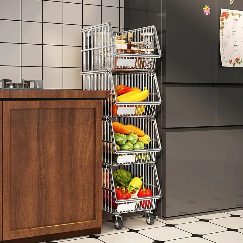 Kitchen crevice rack floor-to-ceiling multi-layer water multi-functional household narrow mobile storage basket