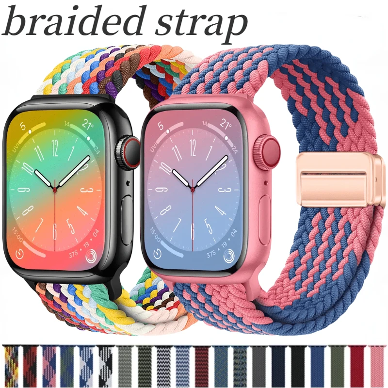 Nylon Braided Strap For Apple Watch 10 42mm 46mm 9 8 7 45mm 41mm Ultra/2 49mm Magnetic Bracelet iWatch 6 5 4 3 SE 44mm 40mm Band