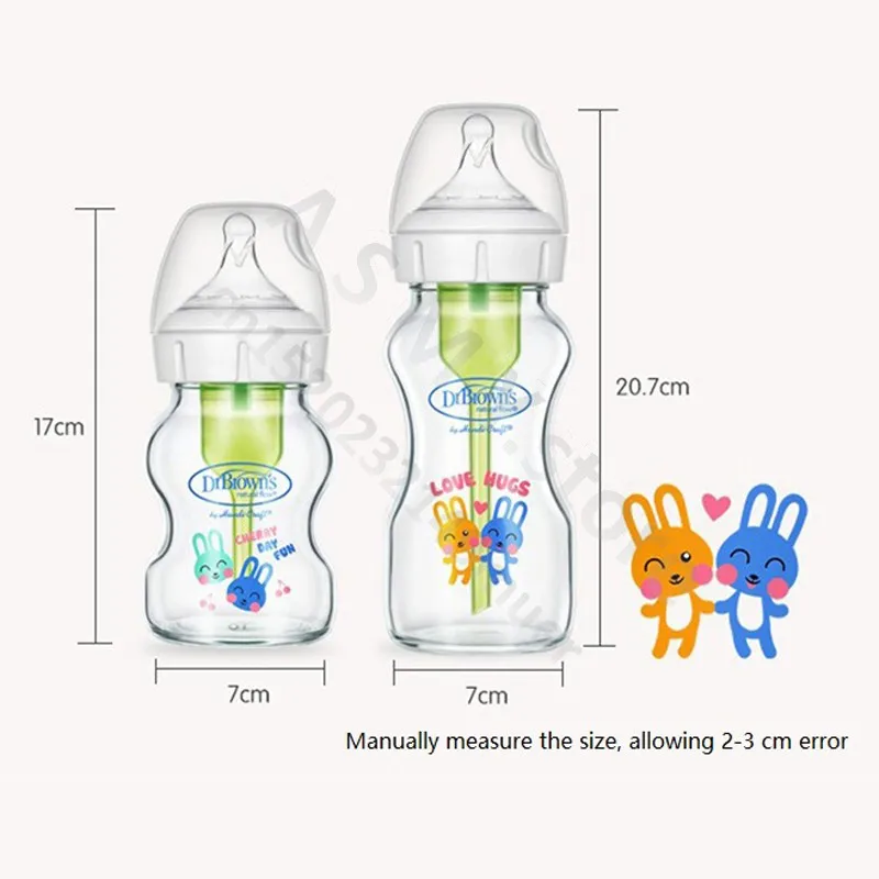 Dr. Brown\'s newborn glass baby bottle, wide diameter, anti-colic, gas-liquid separation 150ML + 270ML combination set