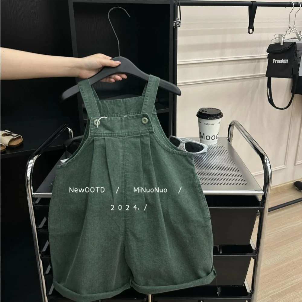 

Boys Pants 2024 Korean Style Summer New Fashion Suspenders Jumpsuits Jeans Casual Loose Vintage Summer Children Clothes