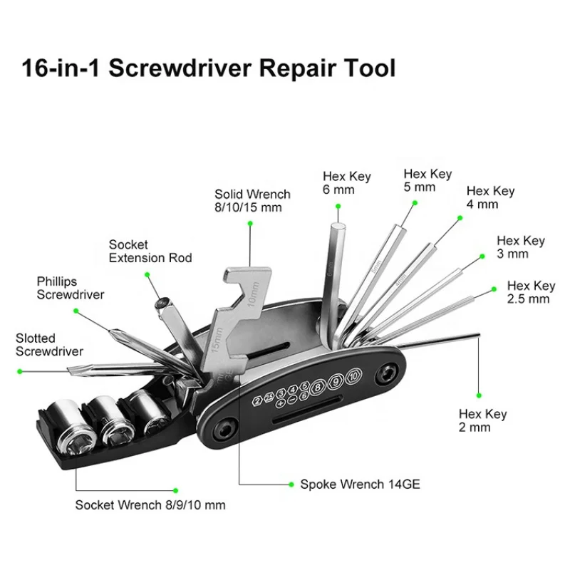 ZOYOSPORTS 16 in 1 Bike Bicycle Multi Repair Tool Set Kit Hex Spoke Cycle Screwdriver Tool Wrench Mountain Cycle Tool Sets Bike