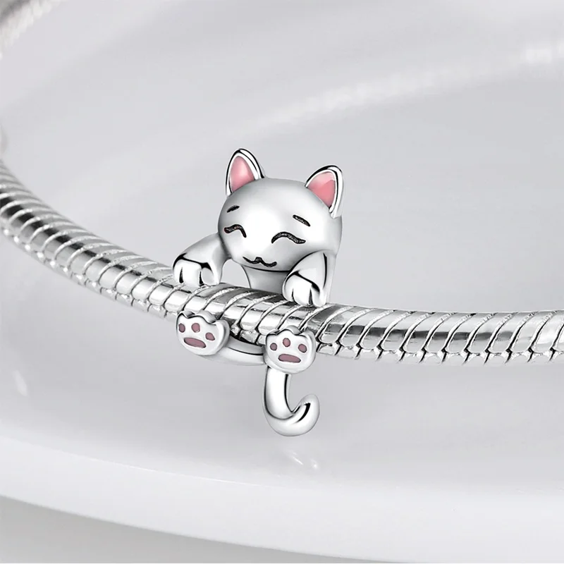 Fit Pan 925 Original Bracelets Cute Pet Kitten Puppy Sheep Cute Colored Zircon Beads Diy Jewelry Souvenir Gift