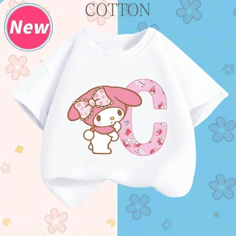 

Melody Anime Letter A-Z Children T-shirt Short Sleeve Cartoon Print Top for Girls Summer Cotton Kid T-shirt Kawaii Baby Top Tee