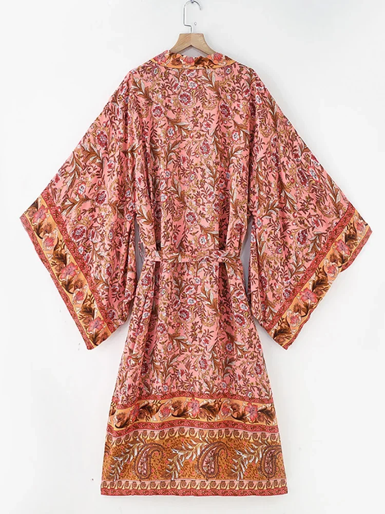 Boheemse zomer strand kimono dameskleding print bloemen vakantie bikini cover-up badmode katoen vintage vest