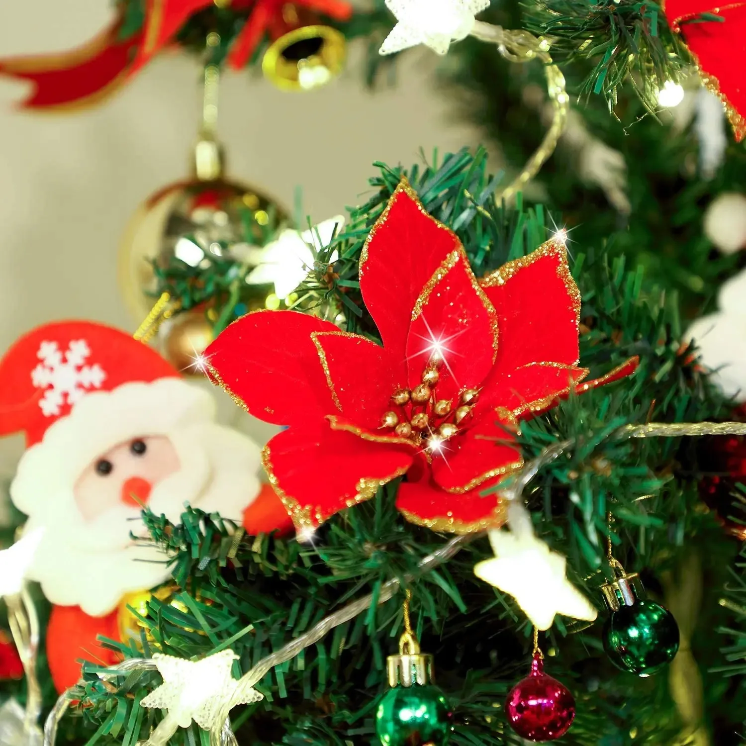 10 Stücke Künstliche Blumen Weihnachtsdekoration 13 CM Weihnachtsbaum Anhänger Ornamente für Home Room Decor Navidad Neujahr 2025 Girlande – Detail 4