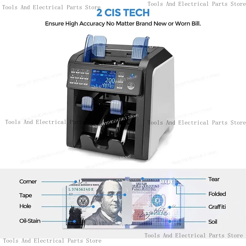 AL-950 Banknote Sorter Fitness & Dual CIS Sensors, Mixed Value Money Counter With Counterfeit Detection