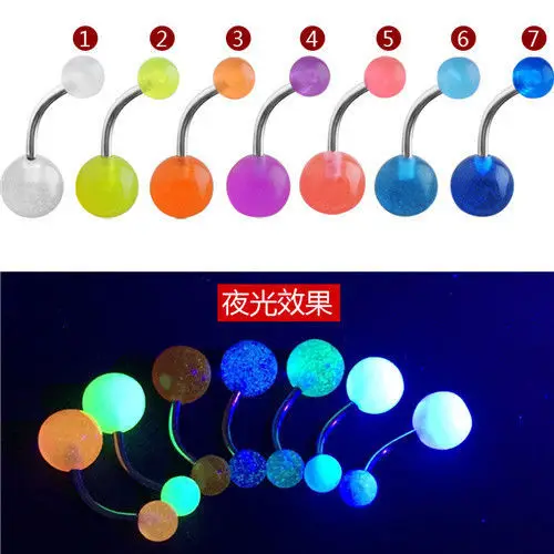 WKOUD 1pcs/lot Glow In The Dark Belly Ring Women\'s Fashion Navel Bars Rings Punk Body Piercing Ombligo Body Jewelry Color Choice