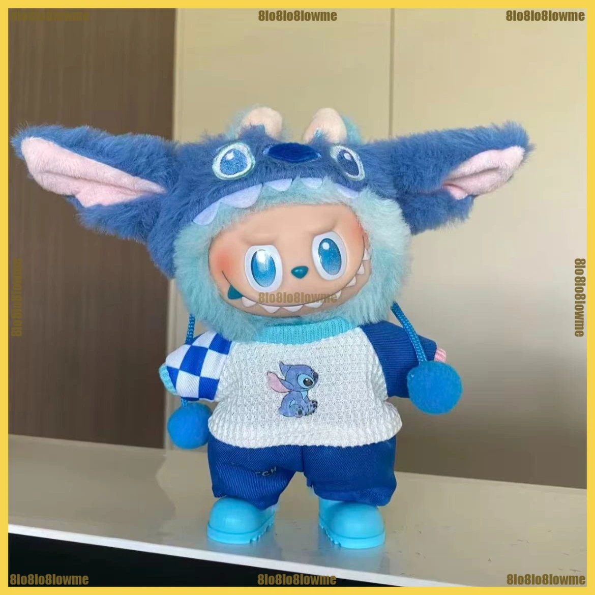 

Kawaii Labubu Clothes Cartoon Stitch Hat Top Pants 3 Pieces Outfit Mini Plush Vinyl Doll Clothing Fashion Doll Accessories
