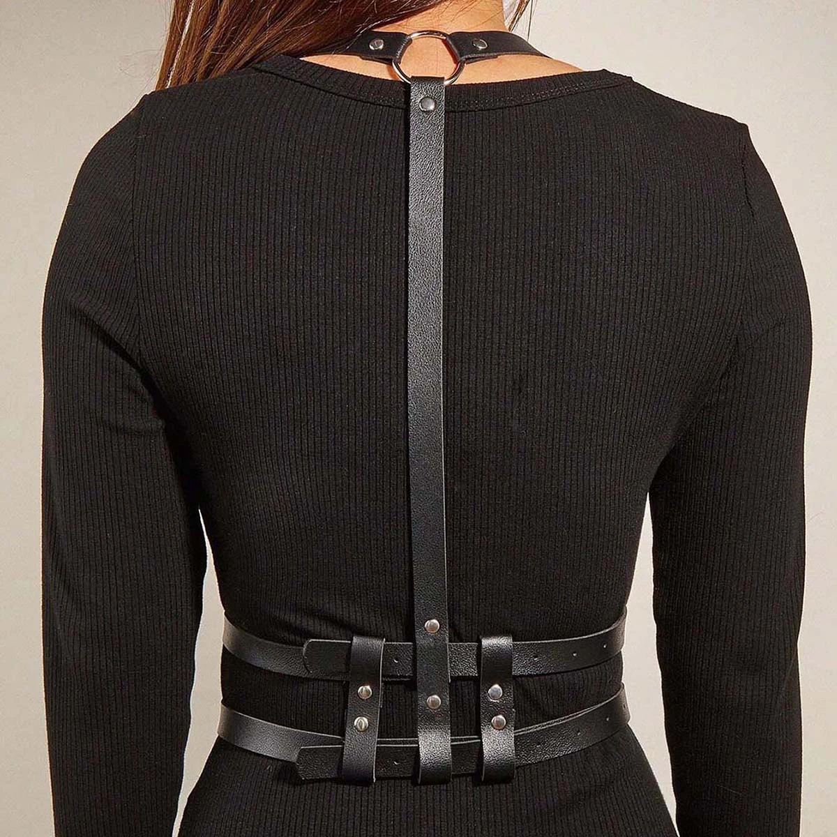 Punk Gothic Black PU Adjustable Plus Size Chest Body Harness Belt For Women Street Decor Accessory Rave Festival Halloween Club