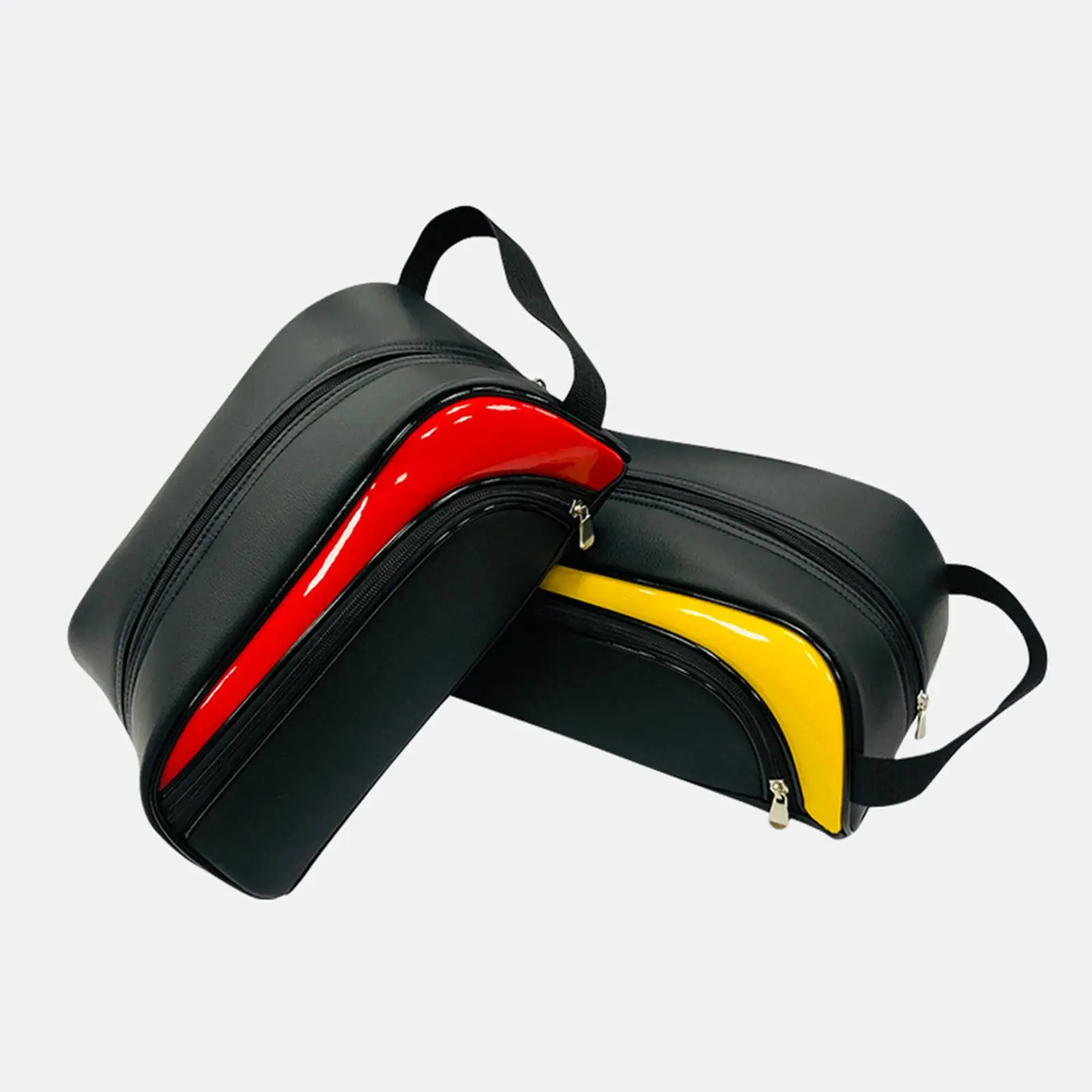Portable Golf Shoes Bag Deluxe Leather Zippered Shoe Carrier Bag with External Pockets Outdoor Sport Travel