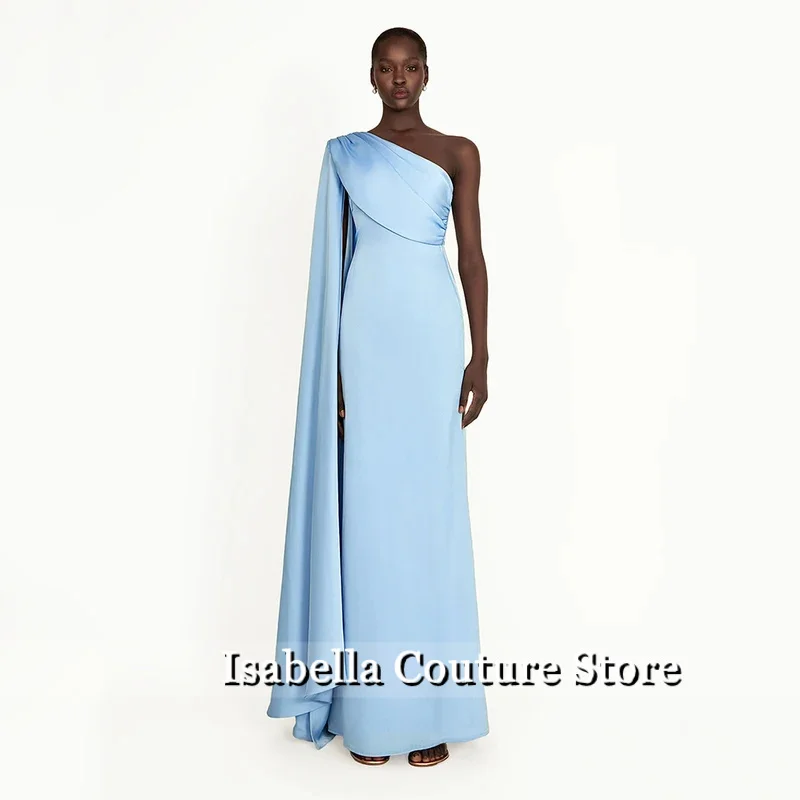 

Элегантные свадебные платья для гостей для женщин, вечерние платья с плащом на одно плечо и рукавами, длинное драпированное простое вечернее платье русалки