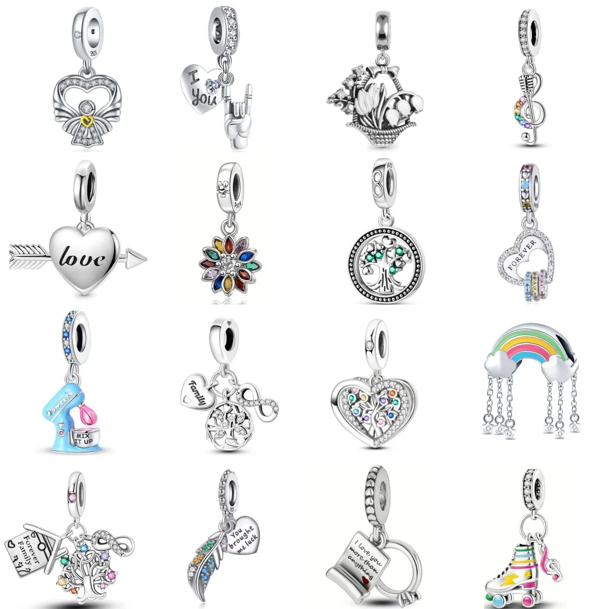 2026 Eternal Love Heart shaped Bead S925 Silver Life Tree Feather Rainbow String Decoration Fit European Girls' Birthday Gift