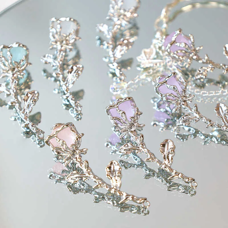 3PCS [Rose Half Bracelet] 3D Rose Alloy Half Bracelet Pendant DIY Beaded Necklace Bracelet Accessory Comp