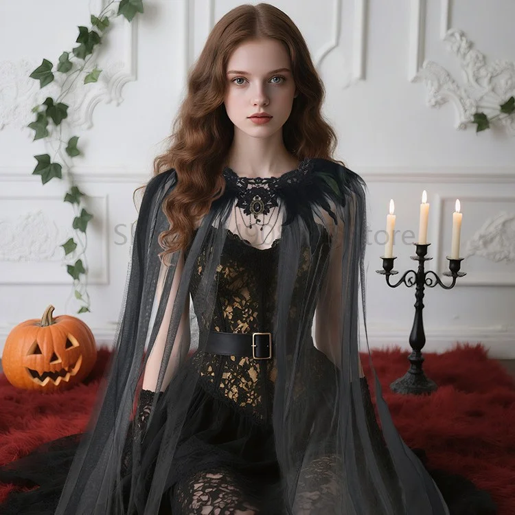 

Transparent Mesh Ghost Cloak Dress Up Cosplay Women Halloween Costume Accessories 2025