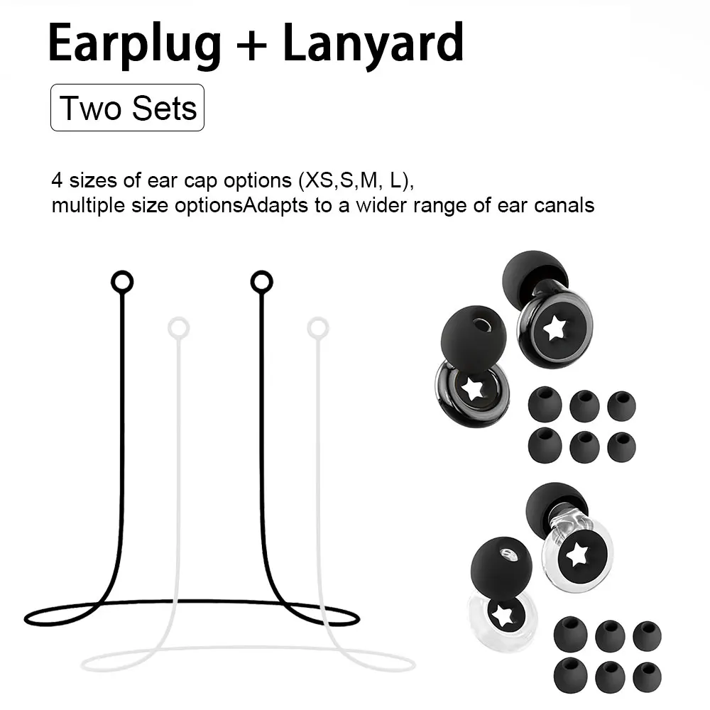 Reusable Silicone Ear Plugs 2 Pairs, Attachable 2pcs Silicone Anti-Lost Ropes, Anti-Drop Earplugs for Swimming,Motorbike,Work