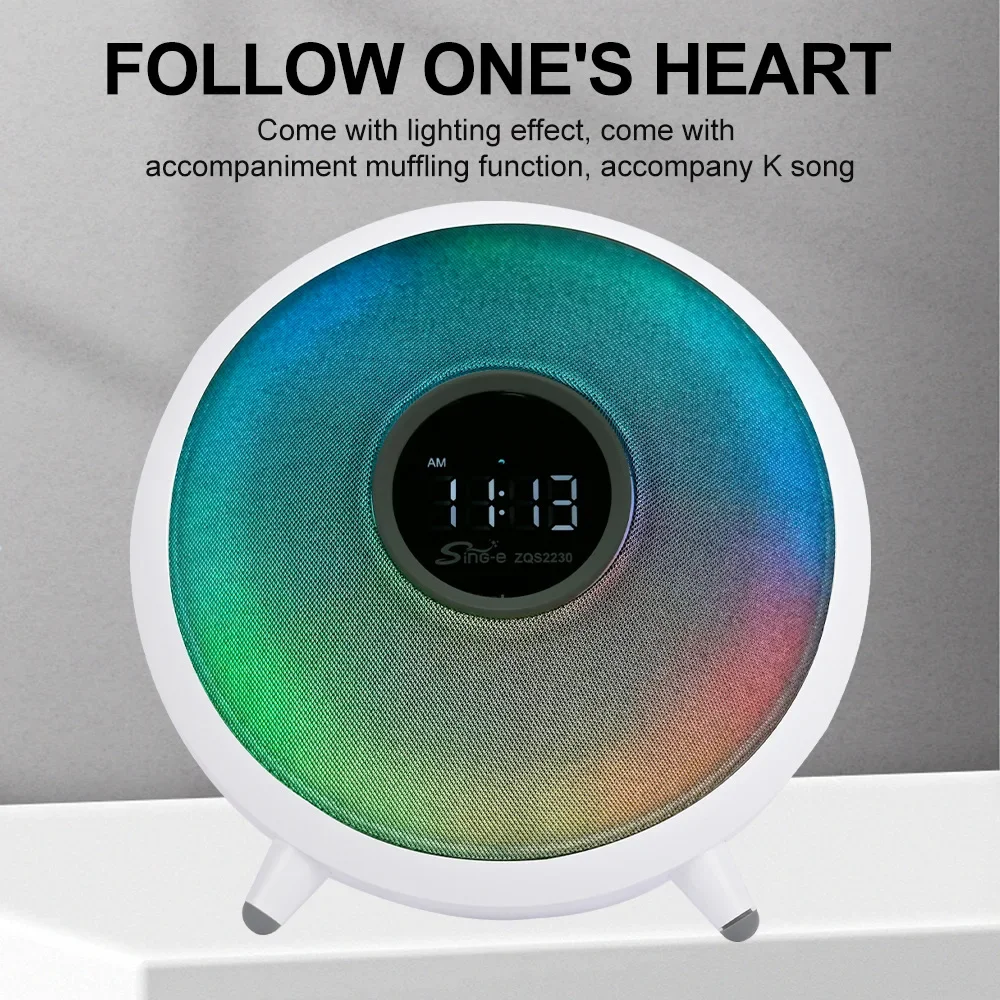 

Wireless Bluetooth Speaker Creative Subwoofer Time Display Soundbox With Alarm Clock Light Function Mini Desktop Music Center FM