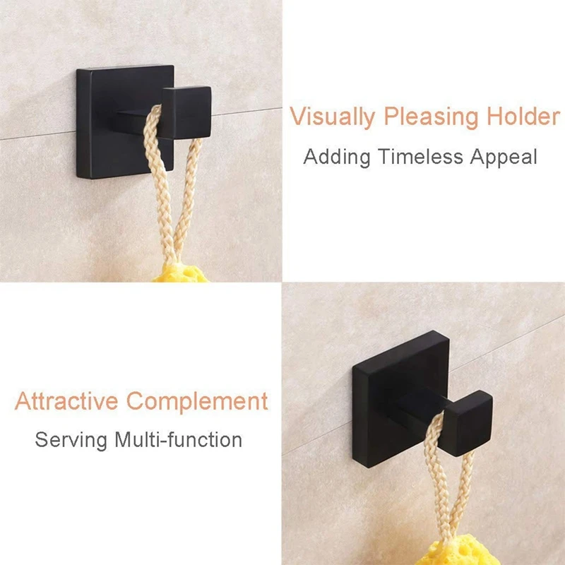 ตะขอแขวนผ้าขนหนูสีดำด้านจำนวน2แพ็คทำจากสแตนเลสกันสนิมสำหรับห้องน้ำราวแขวนผ้าเช็ดตัวติดผนังห้องครัวทรงสี่เหลี่ยม