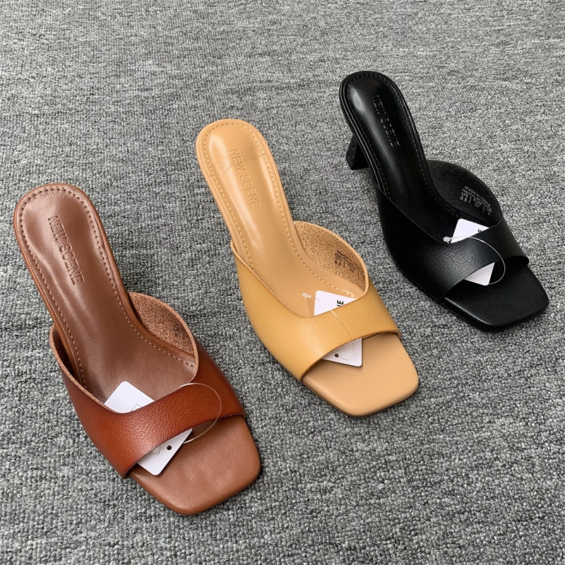 

Faionable пикантные однотонные летние босоножки на тонком каблуке с открытым носком на каждый день с одним ремешком женские oes на высоком каблуке резиновая подошва из искусственного материала