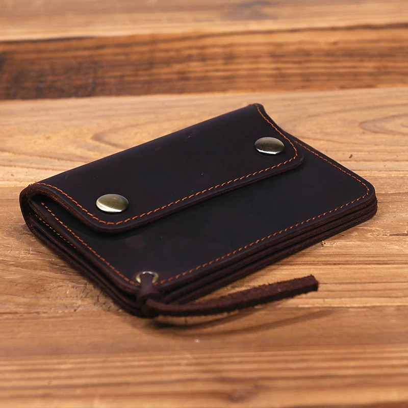 100% echtes Leder Brieftasche Für Männer Männlich Marke Vintage Handgemachte Kurze Kleine männer Geldbörse Karte Halter Mit Zipper Münzfach tasche – Detail 23