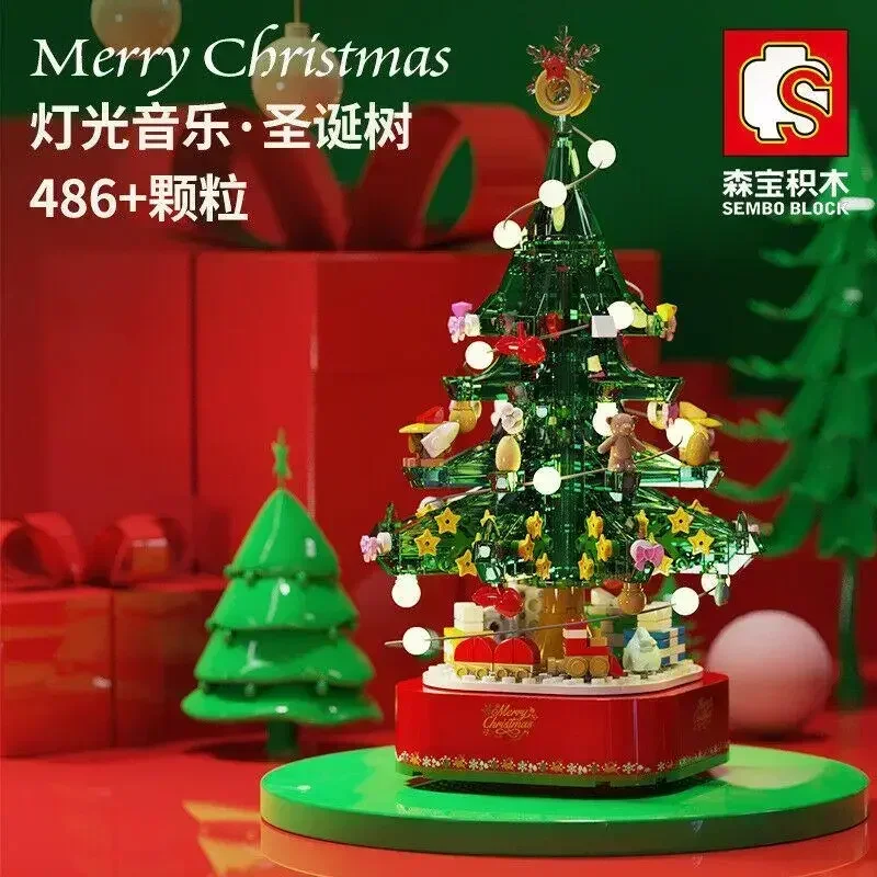 

MINI Blocks Teens Building Toys DIY Bricks Puzzle Music Box Lighting Christmas Tree Presents Holiday Gift Home Deco 601097