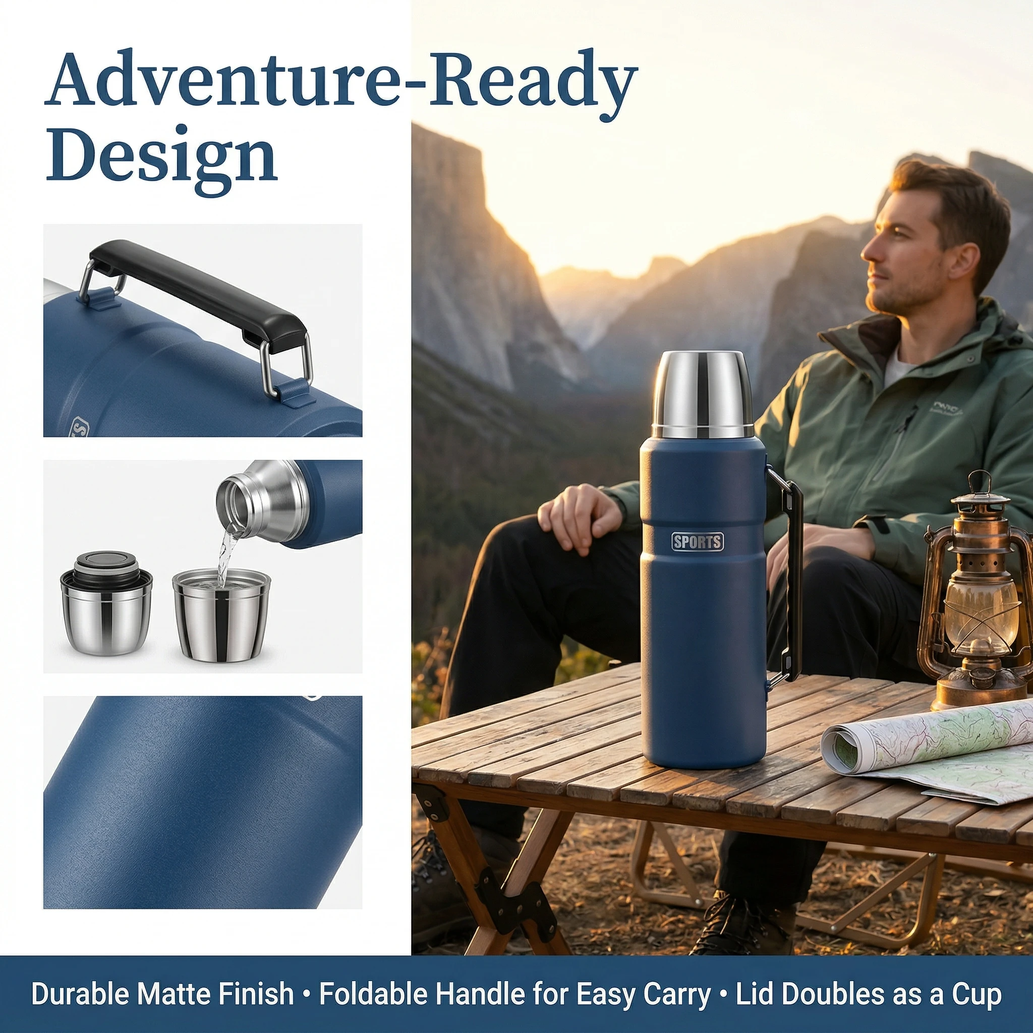 Stainless Steel Sports Kettle with Double Lids for One Drink Large Capacity Thermal Insulation and Cold Preservation Water Cup