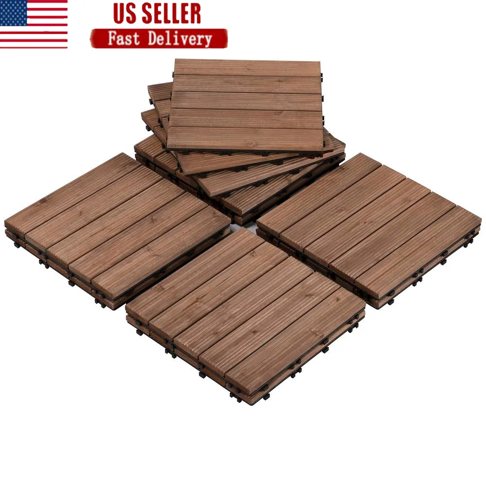 110pcs Interlocking Fir Wood Deck Tiles Composite Outdoor Indoor Flooring Snap Lock Patio Garden Use