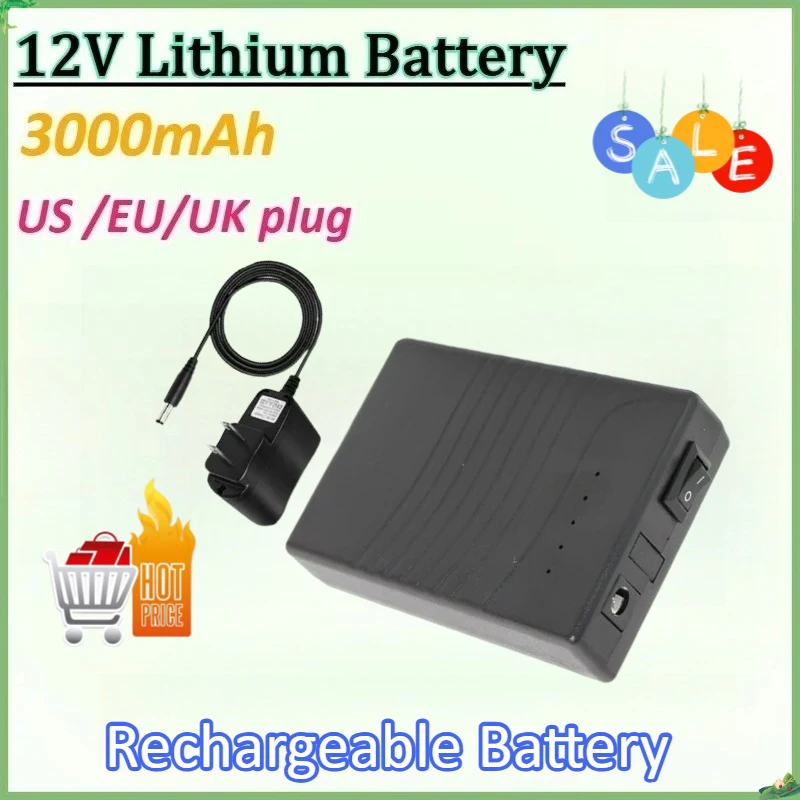 

New 12V 3000mAh Output Black Portable Rechargeable Lithium Battery for Camera LED Lights Speakers Walkie Talkies Audio Systems