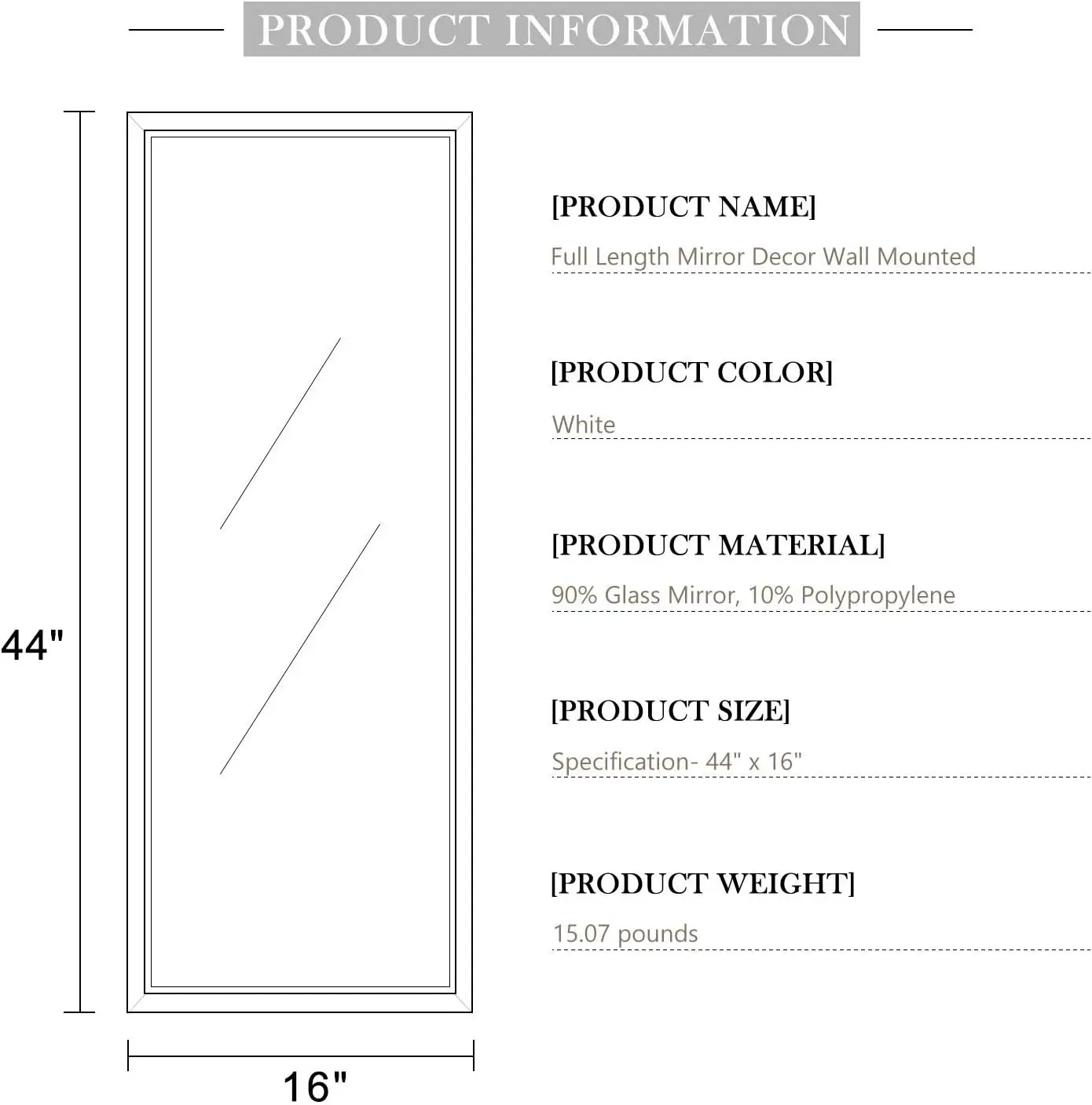 Miruo กระจกติดผนังตกแต่ง44 "x 16" สำหรับแต่งหน้าห้องน้ำ/ห้องนอน/ห้องนั่งเล่น/ห้องรับประทานอาหาร/รายการสีขาว