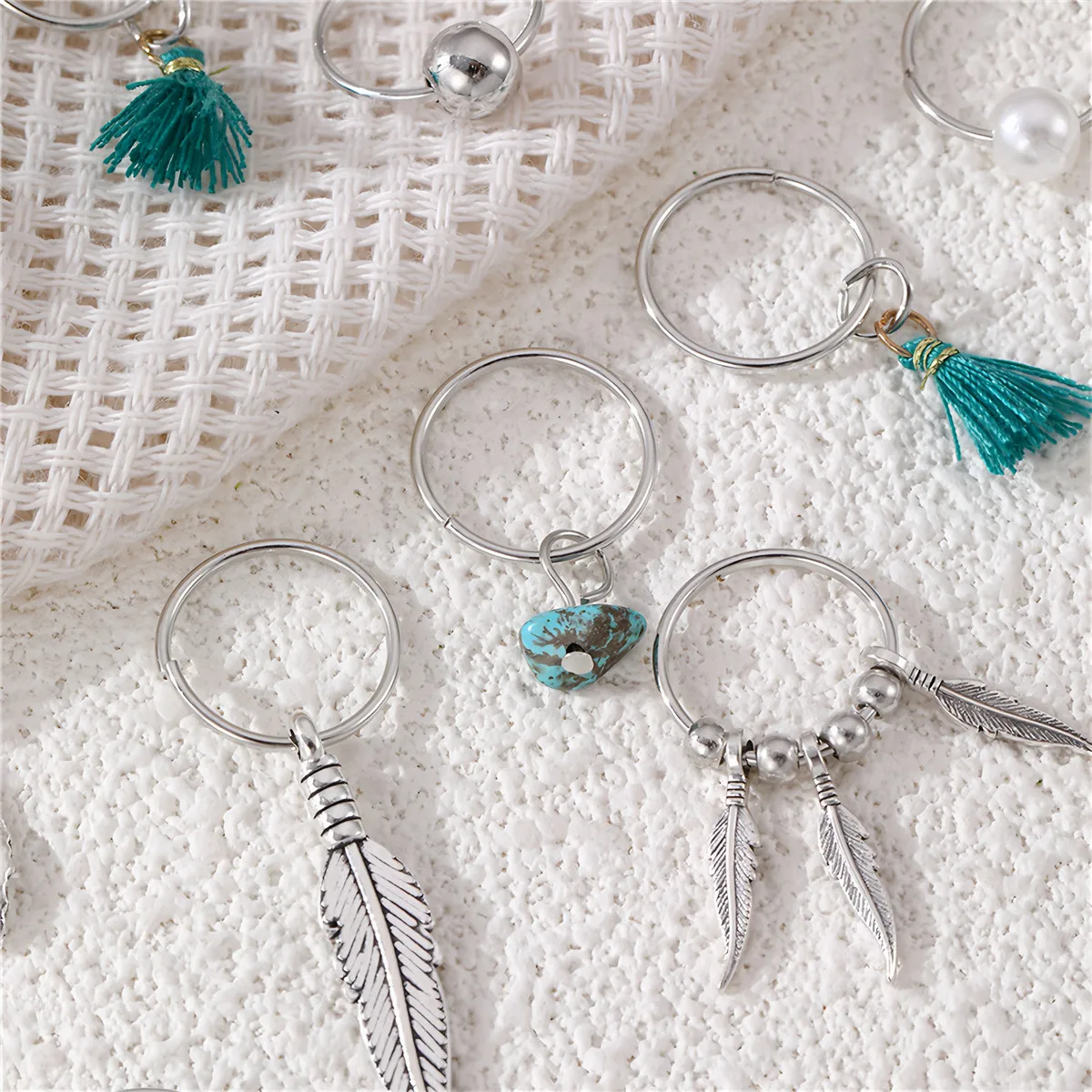 23개 실버 메탈 꽃 & 나비 드레드락 헤어 링 세트 (여성용 트렌디 스트릿 헤어 액세서리, 드레드락 땋기용)