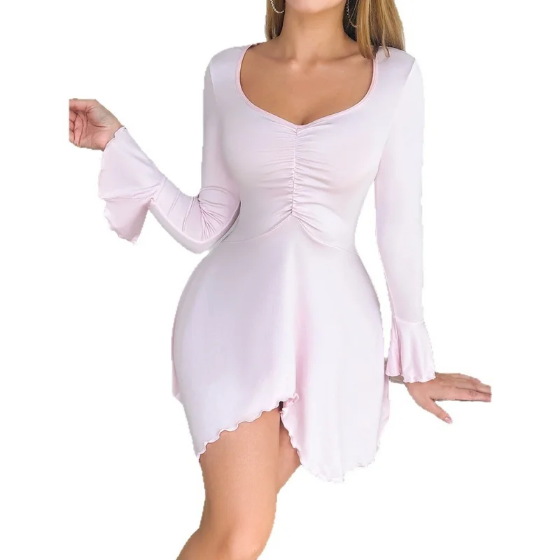 

Long Sleeve Thin Nightdress Irregular Dress For Women Female Ladies Charming Alluring Attractive Erotic Lingerie Homewear Set