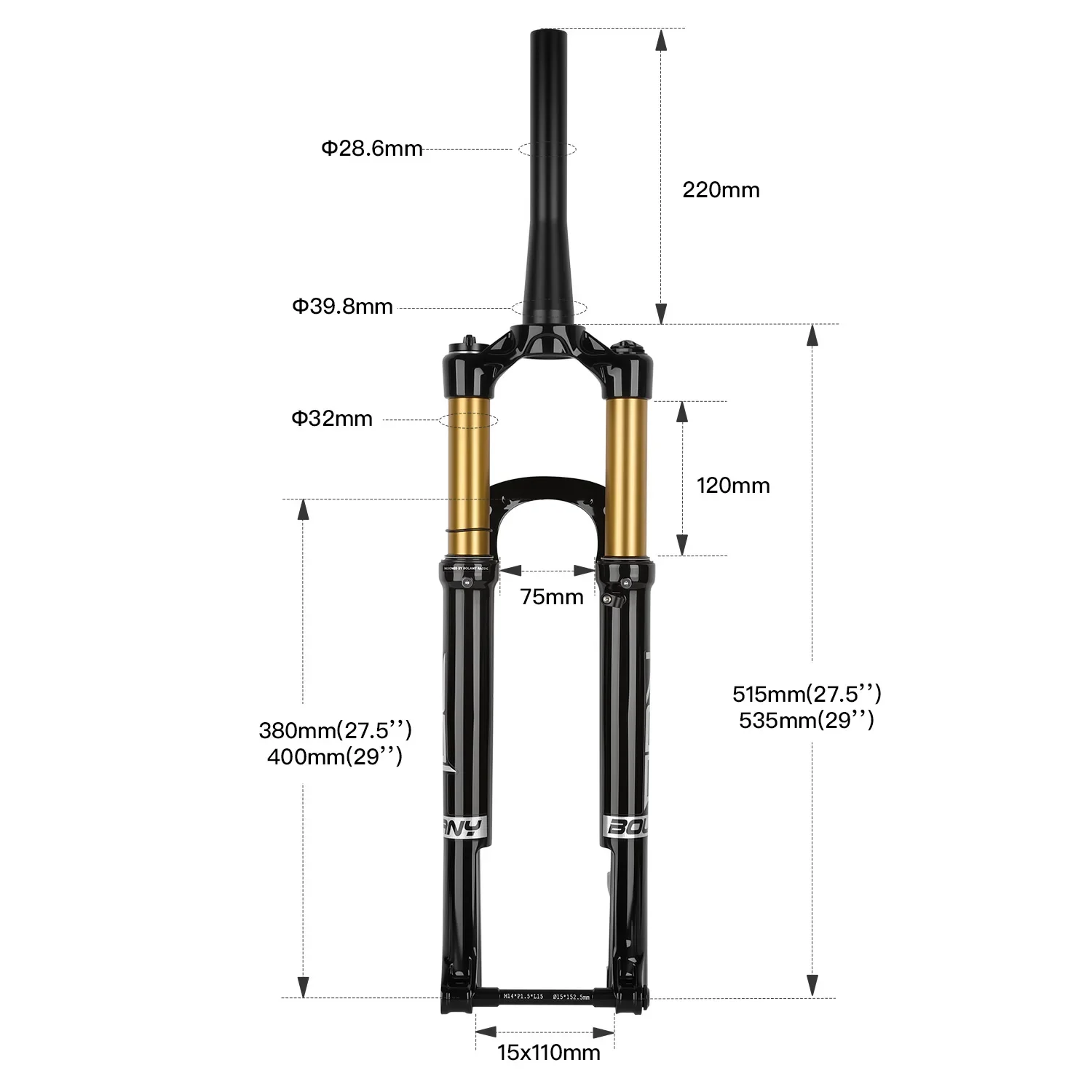 BOLANY BOOST MTB Air Fork 26/27.5/29 Inch Tapered Suspension Fork 32mm Tube 15x110mm Thru Axle MTB Fork Disc Brake Bicycle